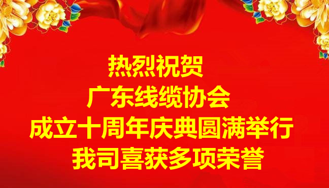 祝賀廣東線纜協(xié)會(huì)成立十周年慶典圓滿(mǎn)舉行，我司喜獲多項(xiàng)榮譽(yù)!